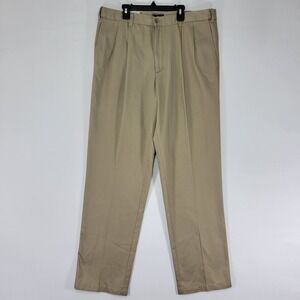 Dockers Mens Kahki Trousers Pleated Front Beige Cotton Twill Comfort Waist 36x34